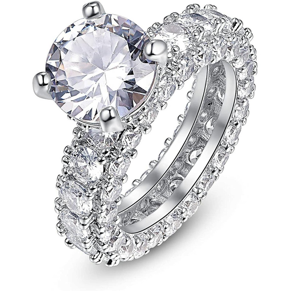 3ct Cushion Cut Halo Wedding Rings for Women, 14K Gold Plated AAA Cubic Zirconia